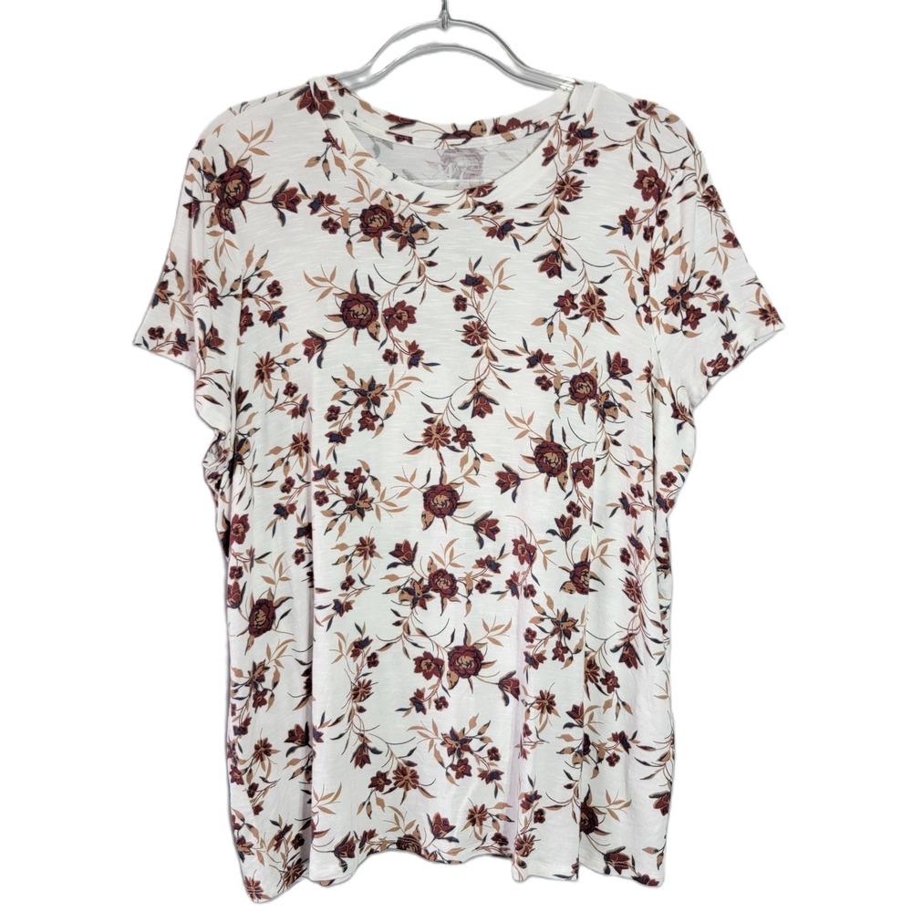 Maurices 24/7 Womens Floral‎ Print Short Sleeve T Shirt Top Size 1X Soft Rayon